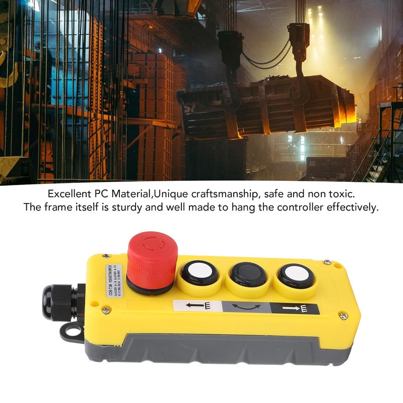 Fockety Hoist Crane Push Button Switch, 3 Keys Rainproof Crane Pendant Control Station UP Down Hoist Push Button Switch with M20 x 1.5 Water Proof Connector, Emergency Stop - Image 2